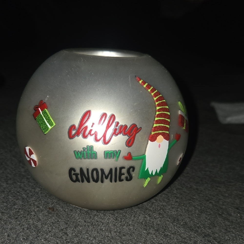 Hand Crafted Silver and Red Gnome Candle Holder